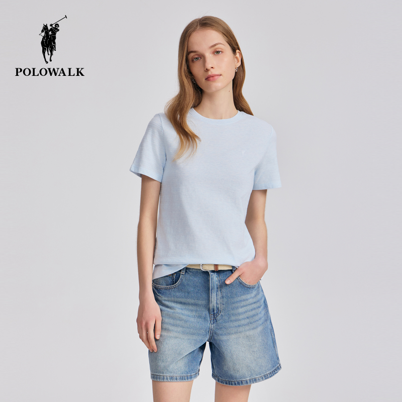 【纯棉】POLOWALK女式短袖圆领T恤2025夏季新品打底修身
