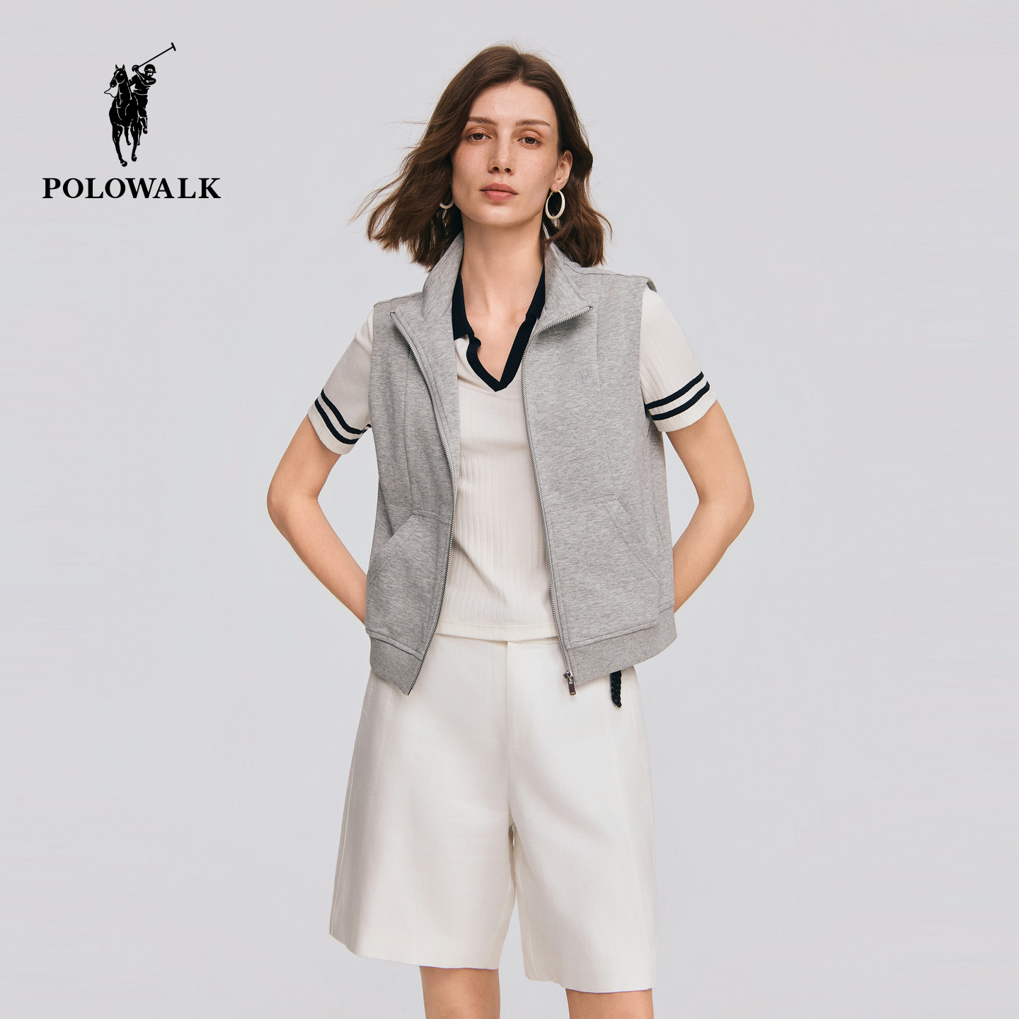 POLOWALK女式马夹2026春季新品简约百搭拉链外穿休闲显瘦马甲背心