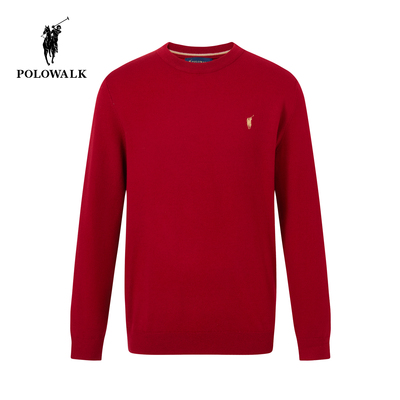 POLOWALK男式针织衫2025秋季新品纯色百搭圆领包芯纱套头打底衫男