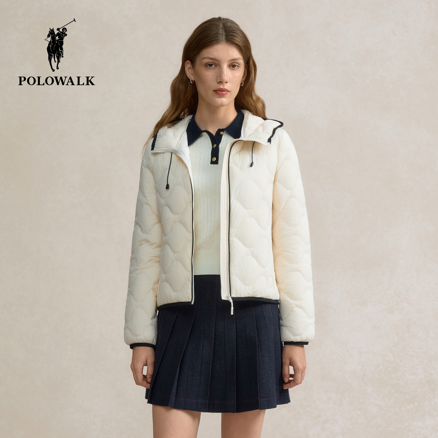 【90鹅绒】POLOWALK女式羽绒服2025冬季新品简约百搭保暖连帽外套