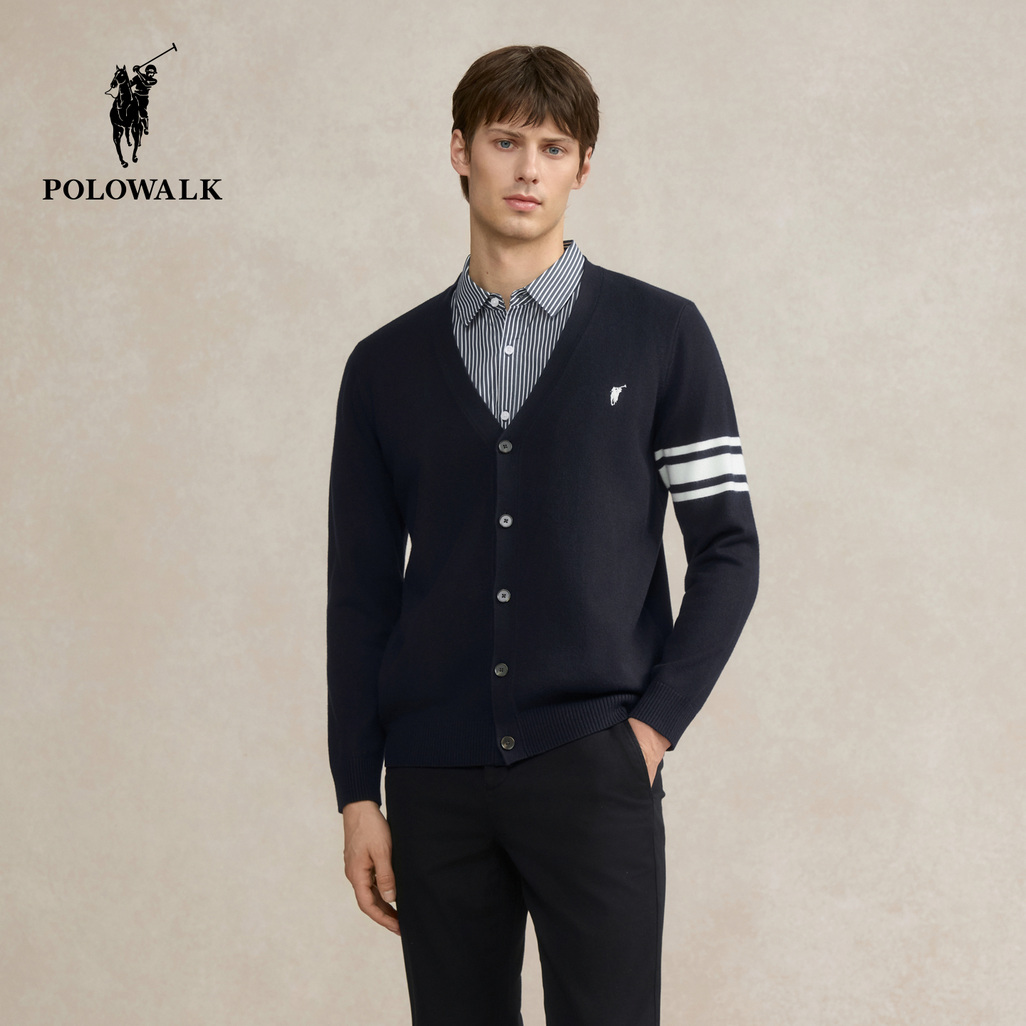 POLOWALK男装针织衫2025秋季新品韩系假两件衬衫领针织开衫男式