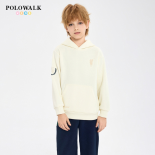 POLOWALK童装男童连帽加绒卫衣秋冬新款秋冬中大童保暖上衣内搭潮