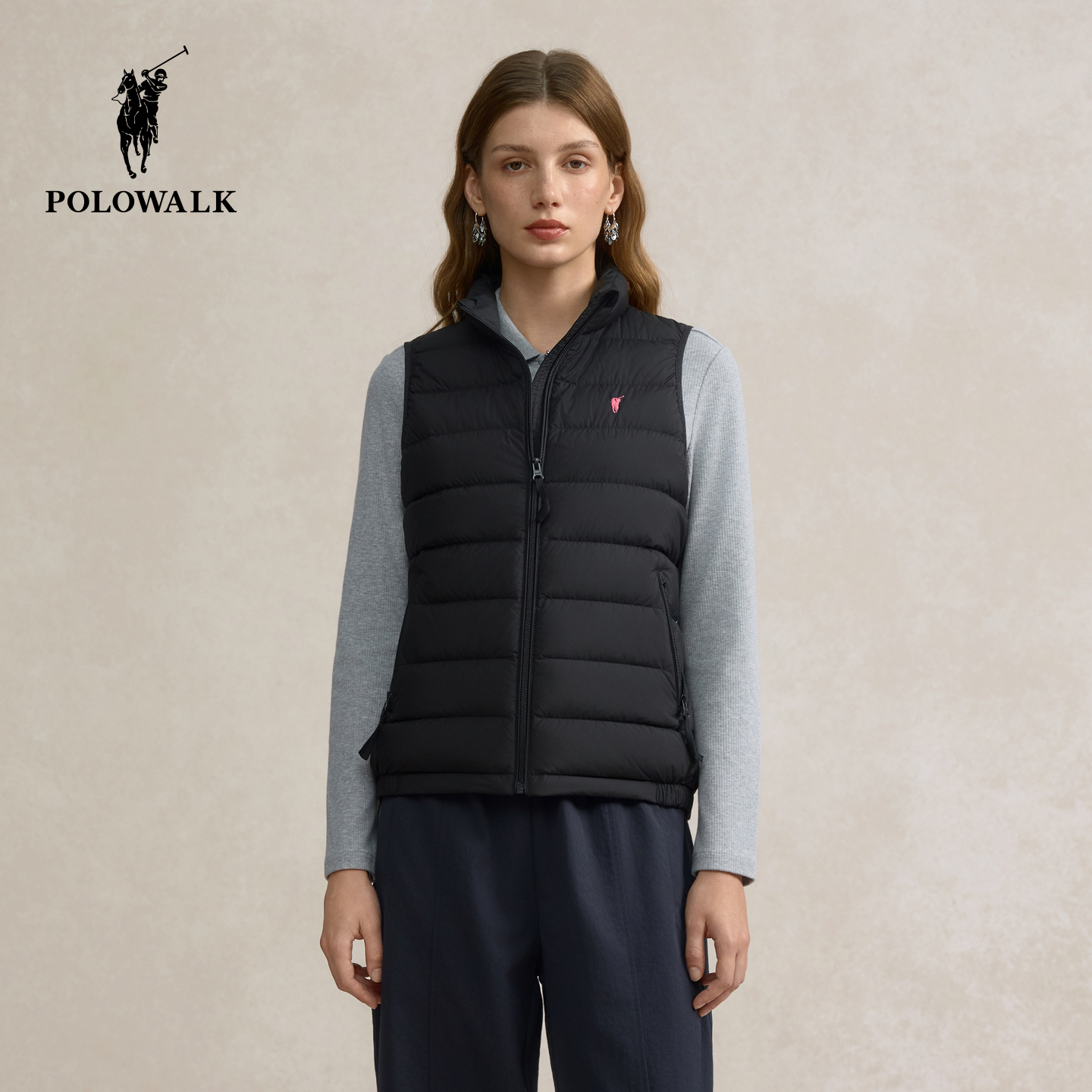 POLOWALK女式羽绒马甲2025冬季新品简约百搭立领90鸭绒马甲背心
