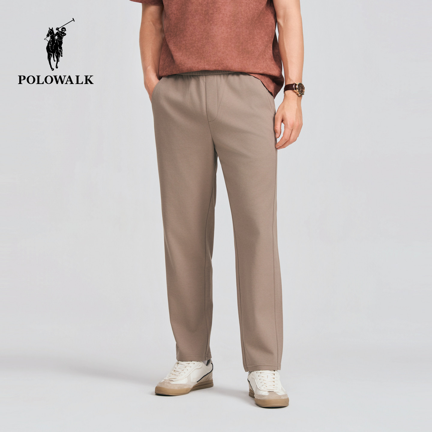 POLOWALK男式休闲裤2026春夏裤新品直筒松紧腰撞色抽绳休闲卫裤