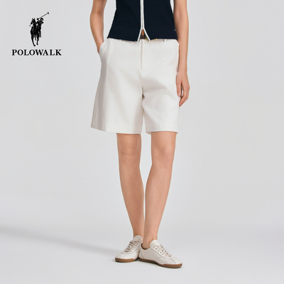 POLOWALK亚麻混纺编织腰带短裤