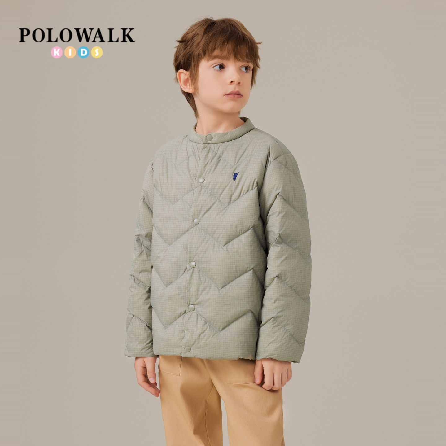 POLOWALK童装男童羽绒服2025冬季新品简约圆领鸭绒加厚保暖外套