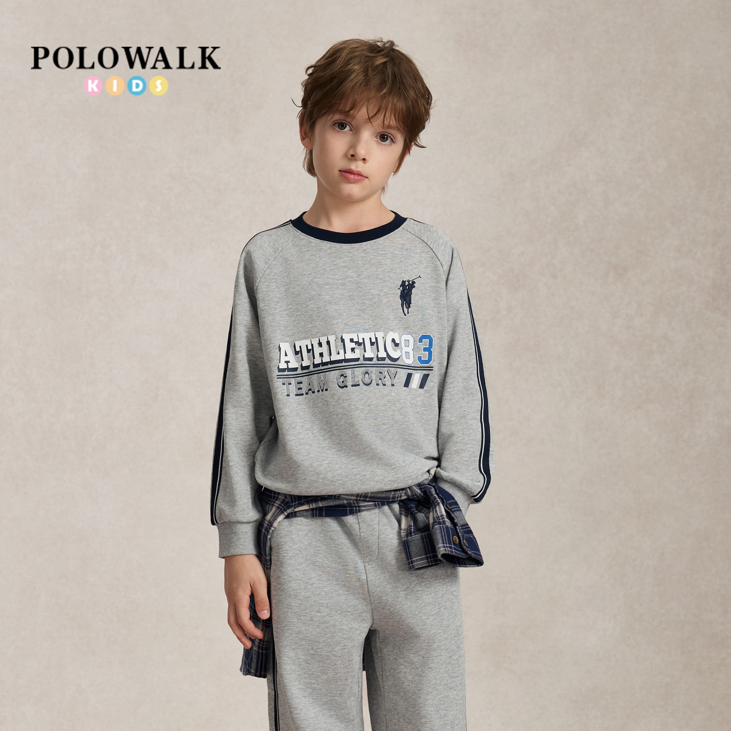 【套装】POLOWALK童装男童卫衣2026秋季新品圆领印花罗纹领套装