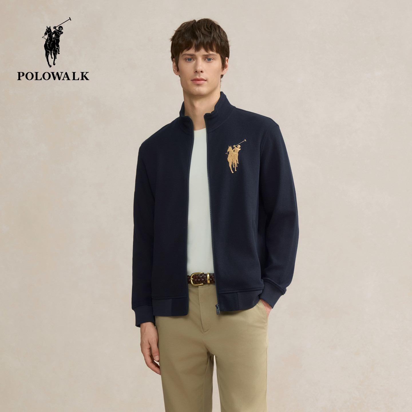 【100%棉】POLOWALK男装卫衣2025秋季新品商务立领男式休闲外套