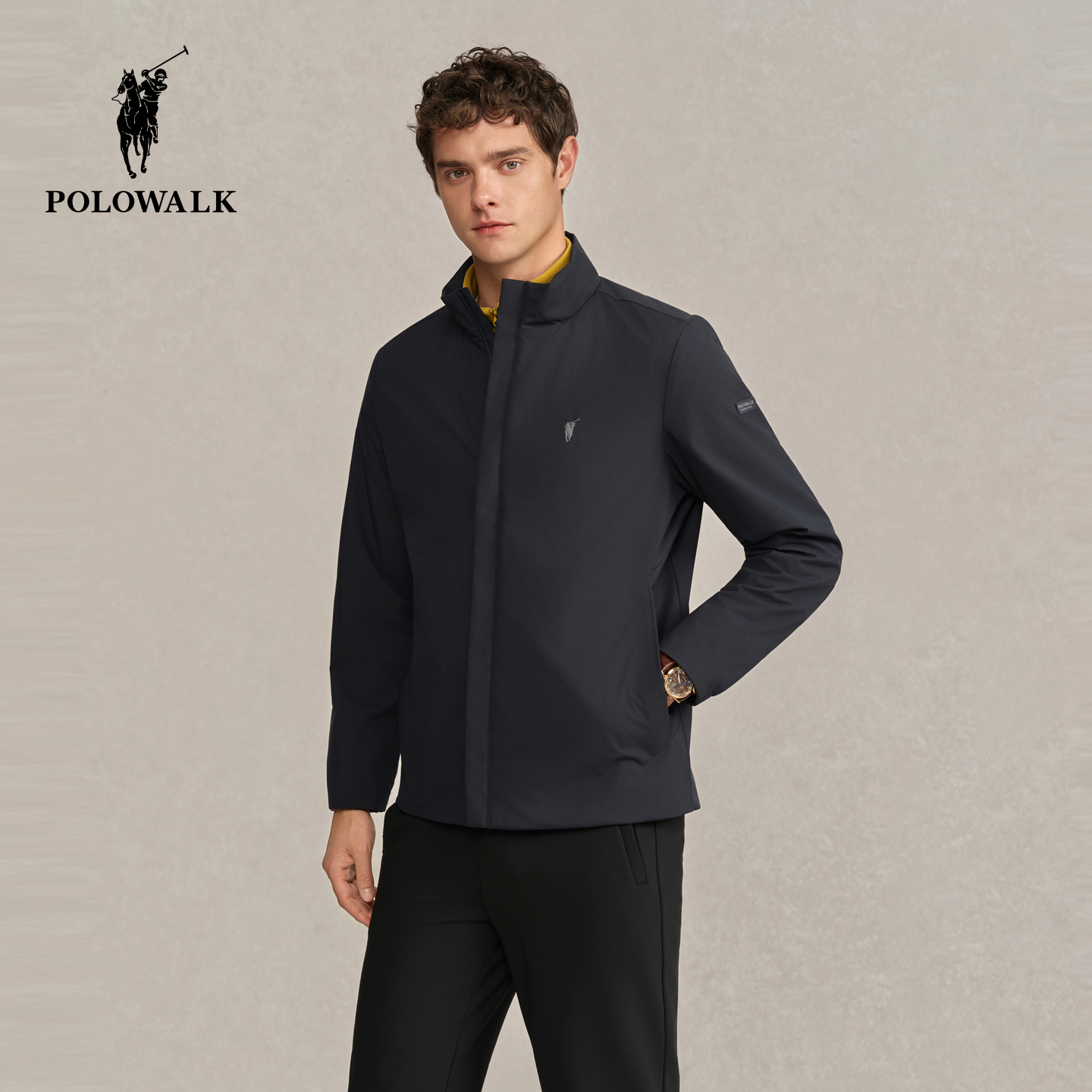 POLOWALK男式夹克2025秋季新品商务百搭立领加绒保暖外套