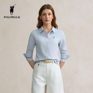 【100%棉】POLOWALK女士长袖衬衫春秋款简约百搭女装商务通勤衬衣