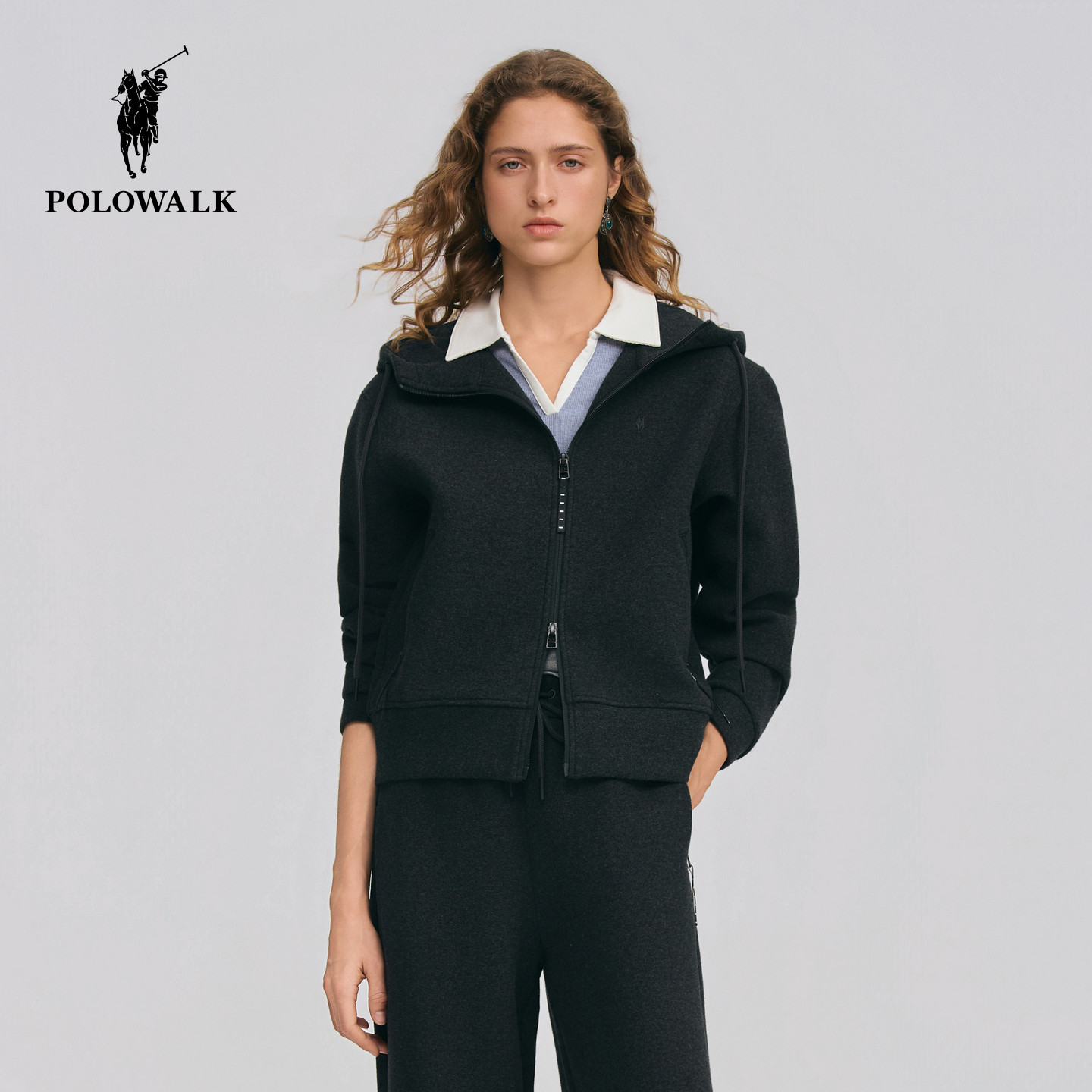 【套装】POLOWALK女式卫衣2026春季新品运动连帽开衫卫衣直筒卫裤