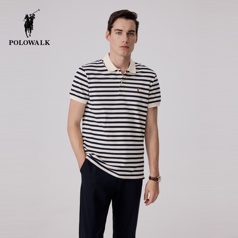 POLOWALK男士短袖polo衫夏季新款藏青简约时尚美式T恤衫