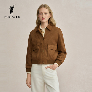 女式 复古翻领百搭休闲短款 外套2025秋季 时尚 外套 新品 POLOWALK女装