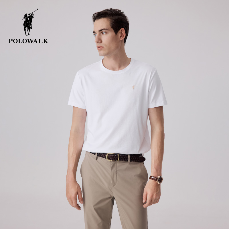 POLOWALK男士短袖t恤夏季新款纯色圆领显瘦打底衫舒适百搭上