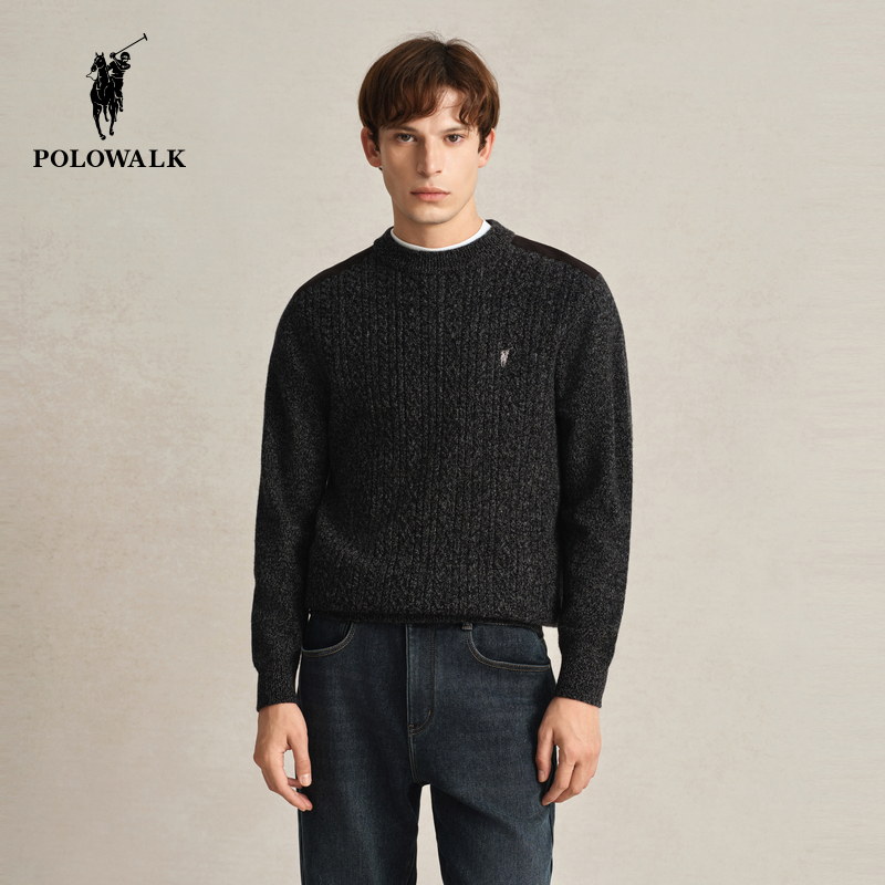POLOWALK男士羊毛衫绞花圆领