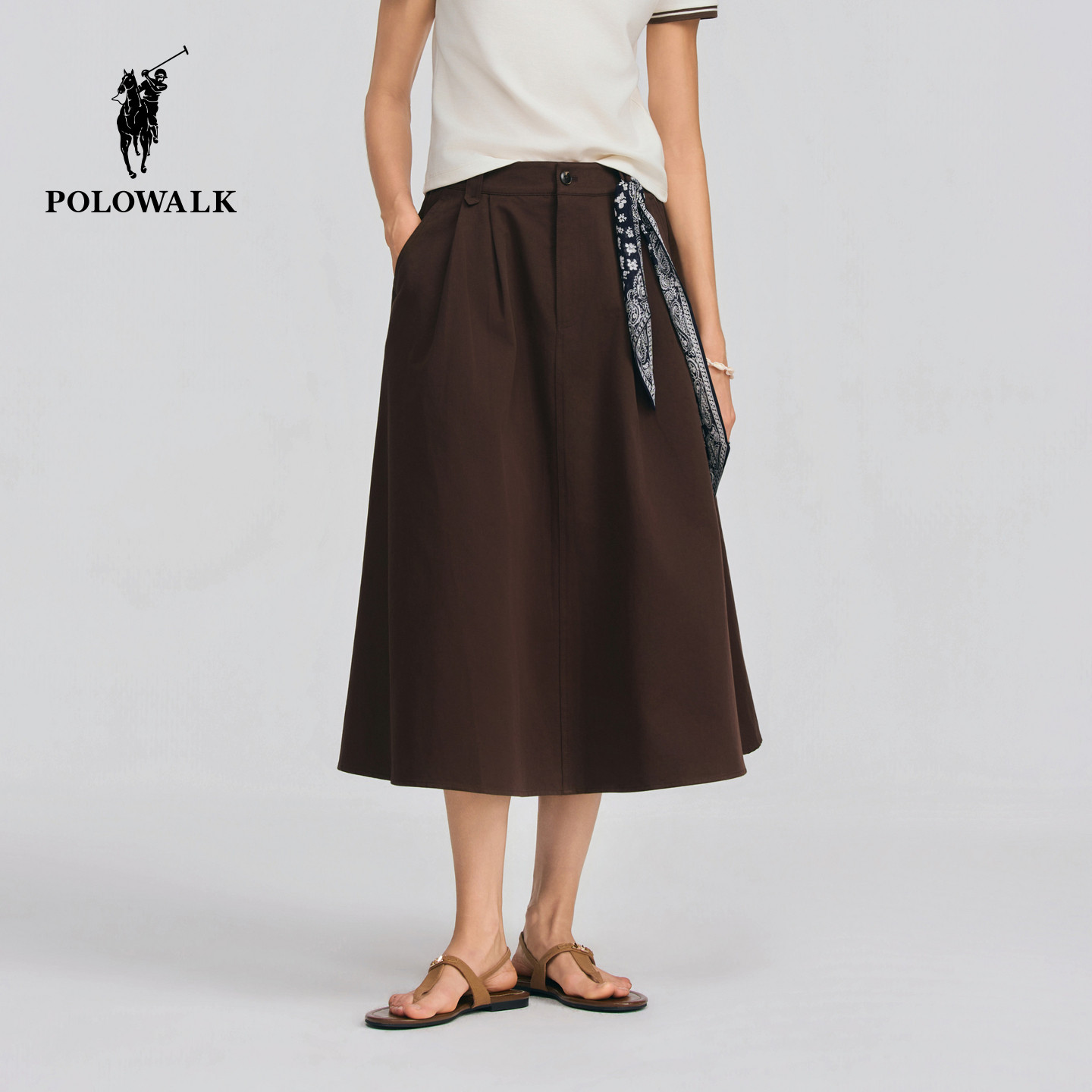 POLOWALK女式半身裙2026春季新品女装复古百搭A字中长款半身裙