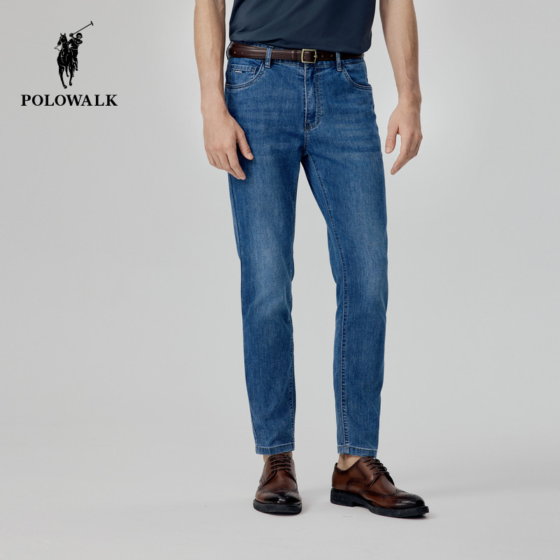 POLOWALK牛仔裤男士夏季新款薄款宽松直筒裤修身弹力休闲长裤子