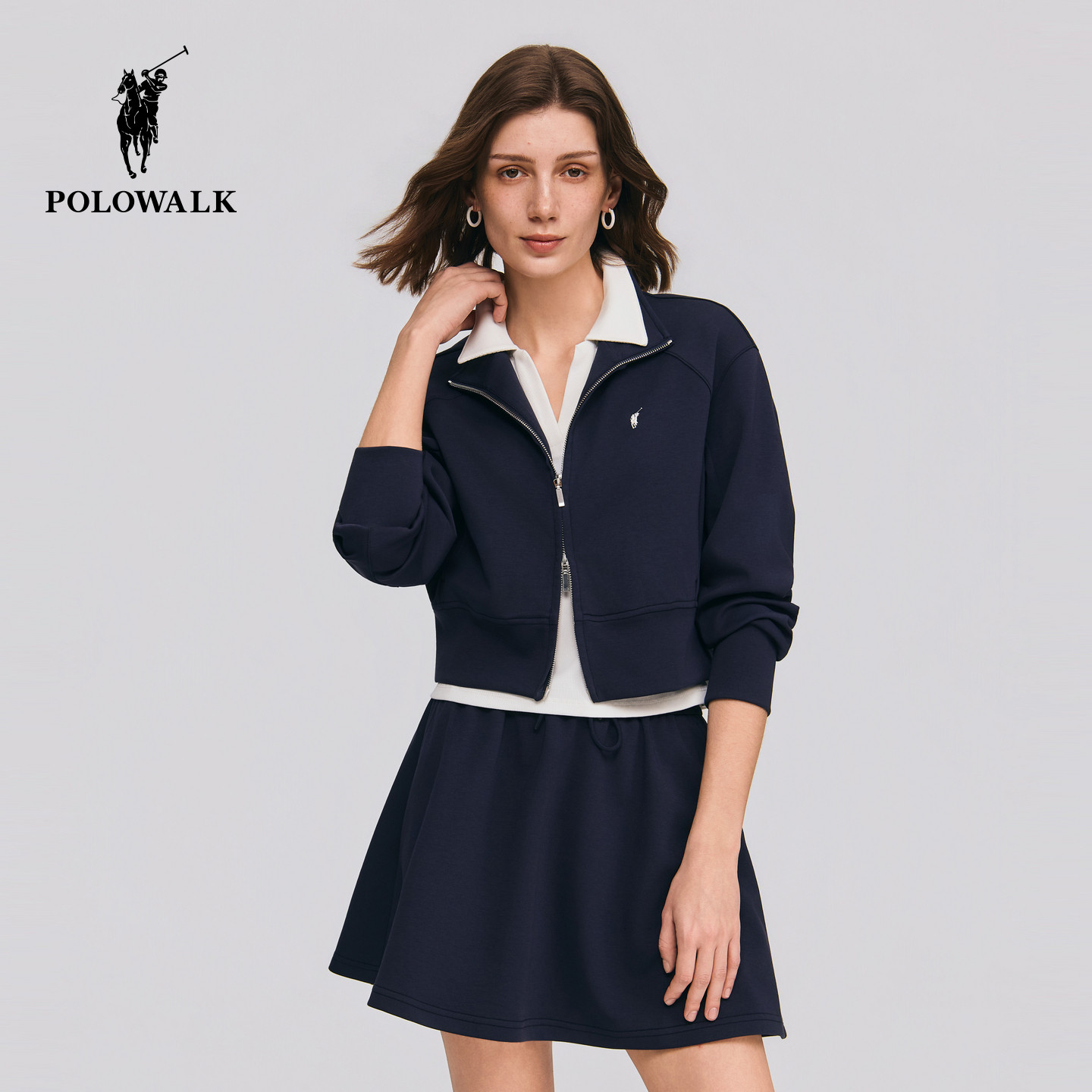POLOWALK女士卫衣外套2026春季新品女装简约百搭显瘦立领休闲卫衣