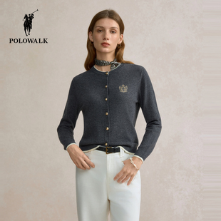 【特惠】POLOWALK女士针织衫秋冬款简约百搭圆领长袖开衫内搭上衣