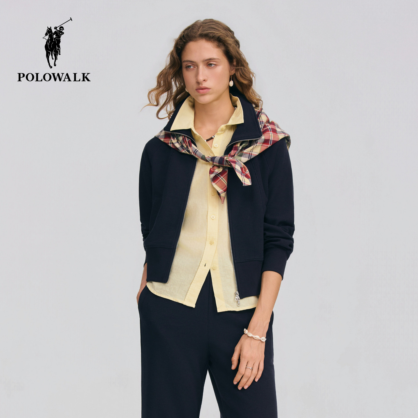 【套装】POLOWALK女式卫衣2026春季新品翻领休闲开衫卫衣直筒卫裤