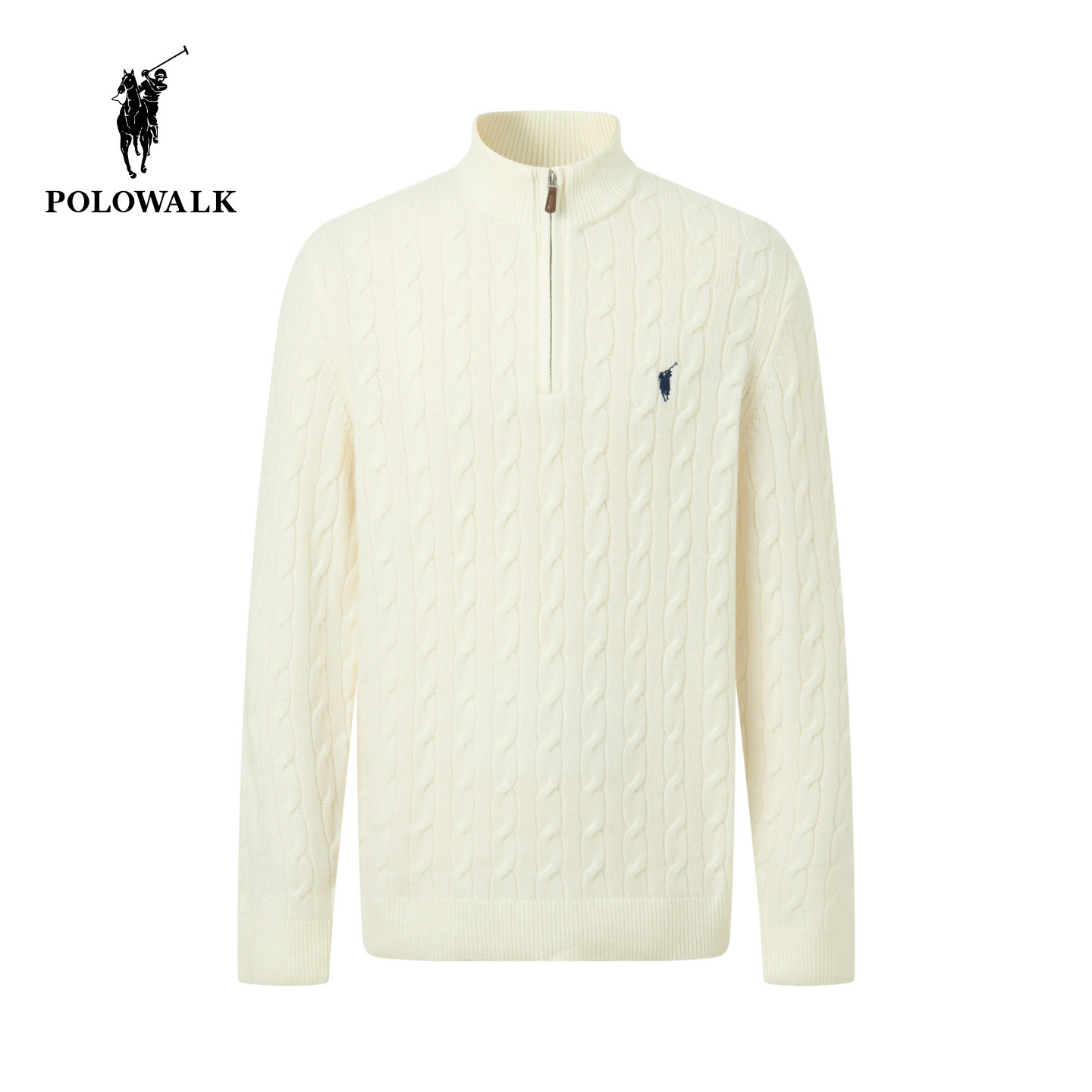 【100%绵羊毛】POLOWALK男式羊毛衫2025冬季新品半拉链绞花套头衫,男装,针织衫/毛衣,淘宝优惠券,粉丝福利购,淘宝优惠卷