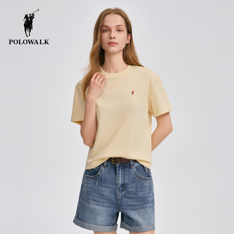POLOWALK女式短袖圆领T恤2025夏季新品套头半袖修身百搭