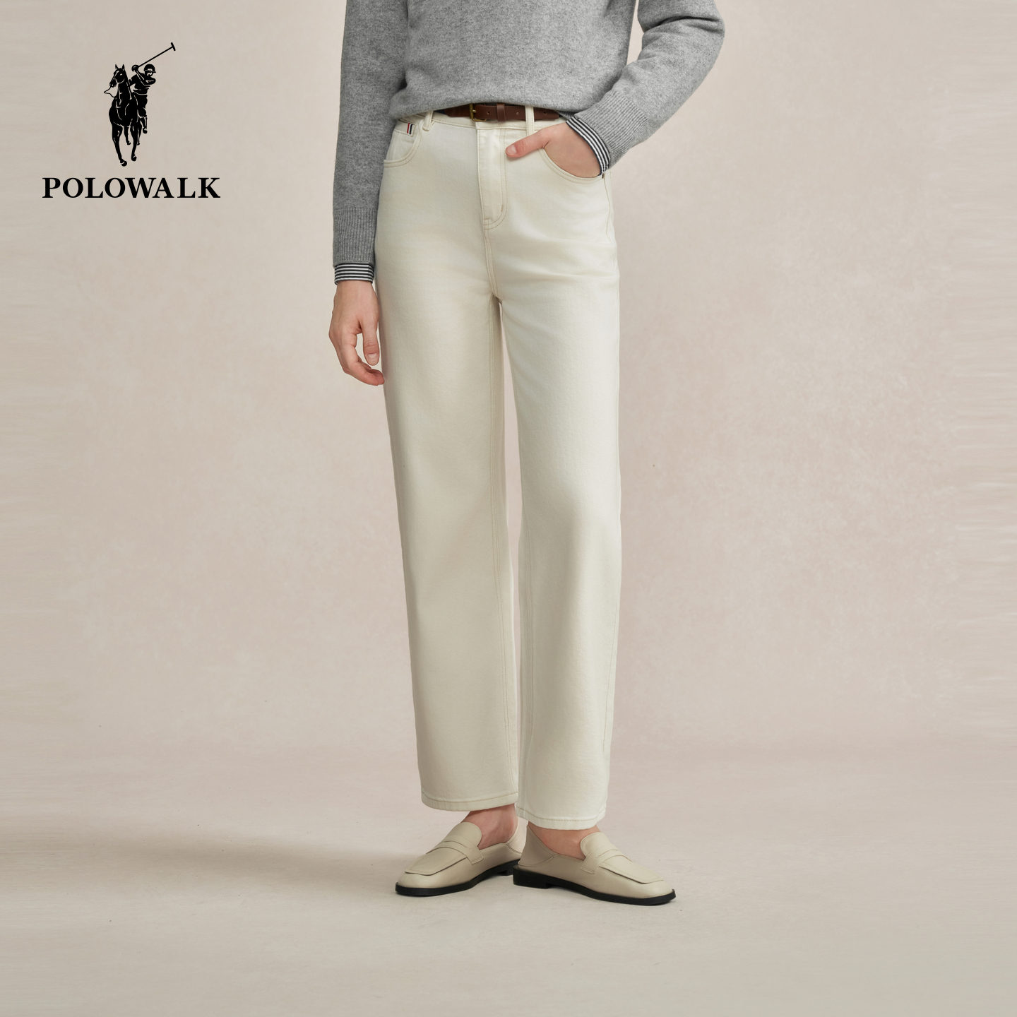 POLOWALK女式牛仔裤2025秋冬裤新品商务休闲直筒显瘦牛仔长裤子