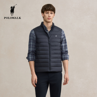 POLOWALK男式羽绒马甲2025冬季新品简约立领保暖马甲90鸭绒背心男