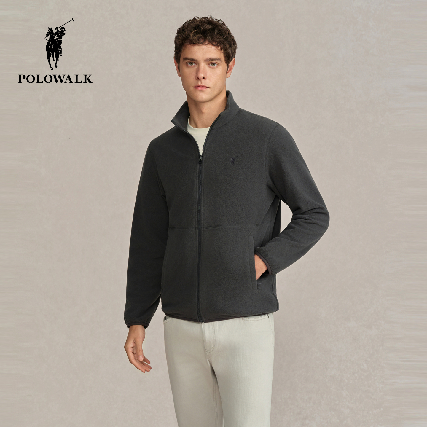 【远红外升温】POLOWALK男式外套2025冬季新品加绒翻领休闲上衣男