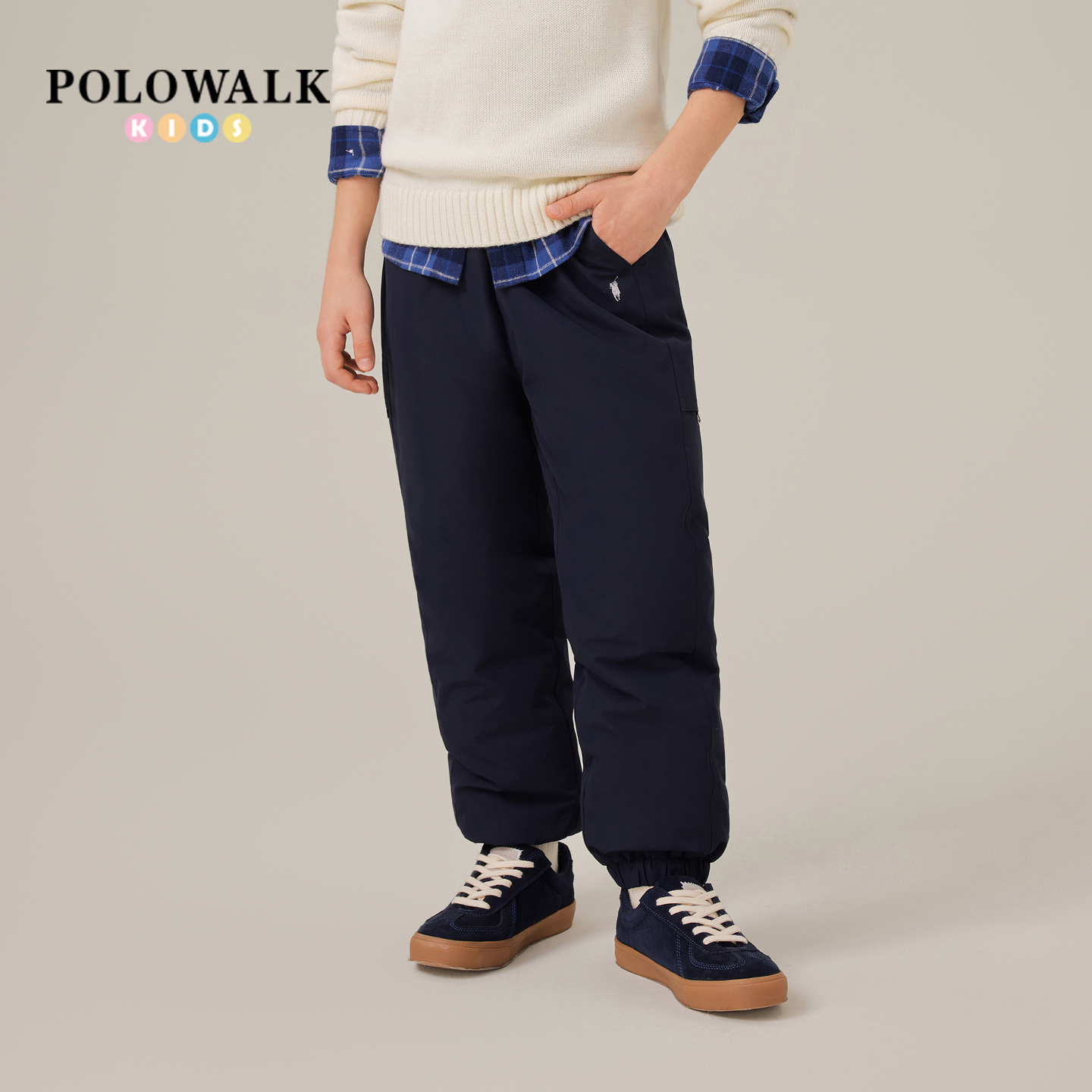 POLOWALK童装男童羽绒裤2025秋冬新品松紧腰保暖鸭绒直筒束脚裤子