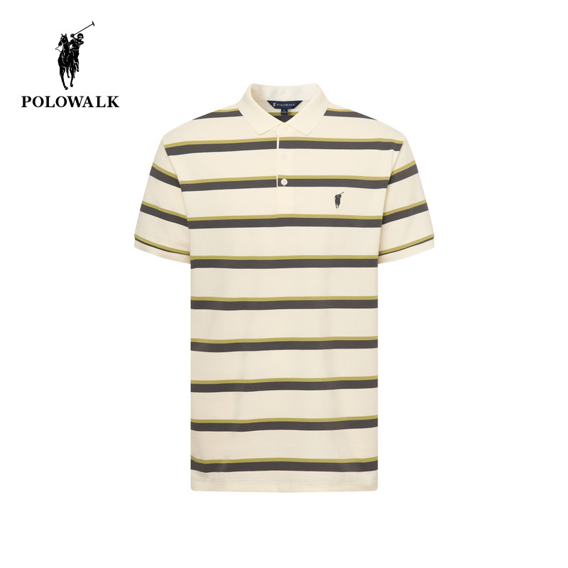 [7A抗菌]POLOWALK男式短袖POLO衫夏季新品条纹撞色百搭T恤男