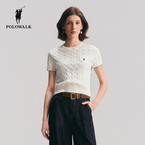 POLOWALK绞花短袖针织衫薄款