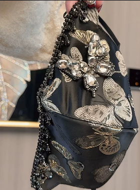 黑色古叶蝴蝶~国潮风秋冬超闪水晶镶钻气质装饰保暖防晒口罩面纱