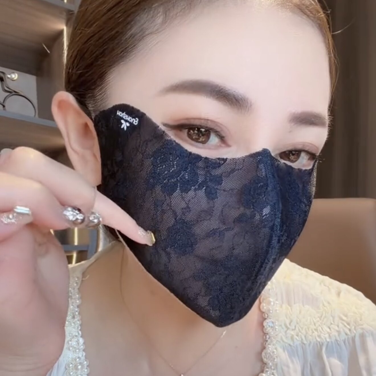 新款高端蕾丝玫瑰鱼骨立体口罩温柔不粘口红防晒护眼角面罩A2727