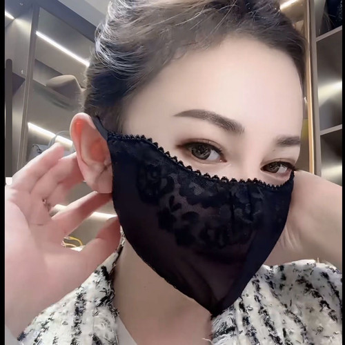 夏天雪纺防晒蕾丝面罩透气女轻薄立体花朵骑行户外面纱半花网纱款