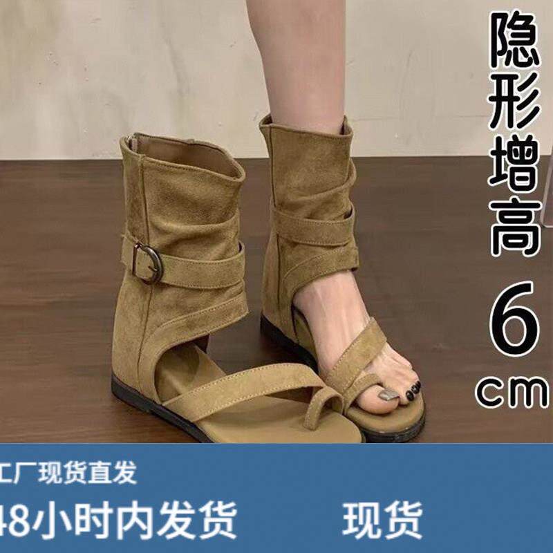 6cm内增高罗马夹趾凉靴子女夏季2026新款外穿巨好看西部短靴凉鞋