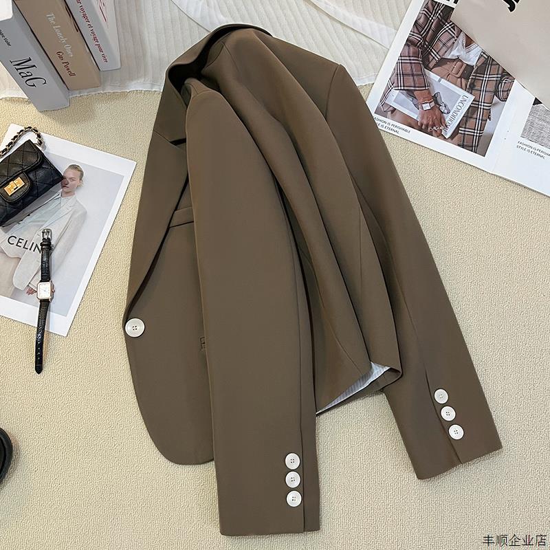 咖色一粒扣西装外套女2025年春季新款小个子时尚覆古今年流行西服