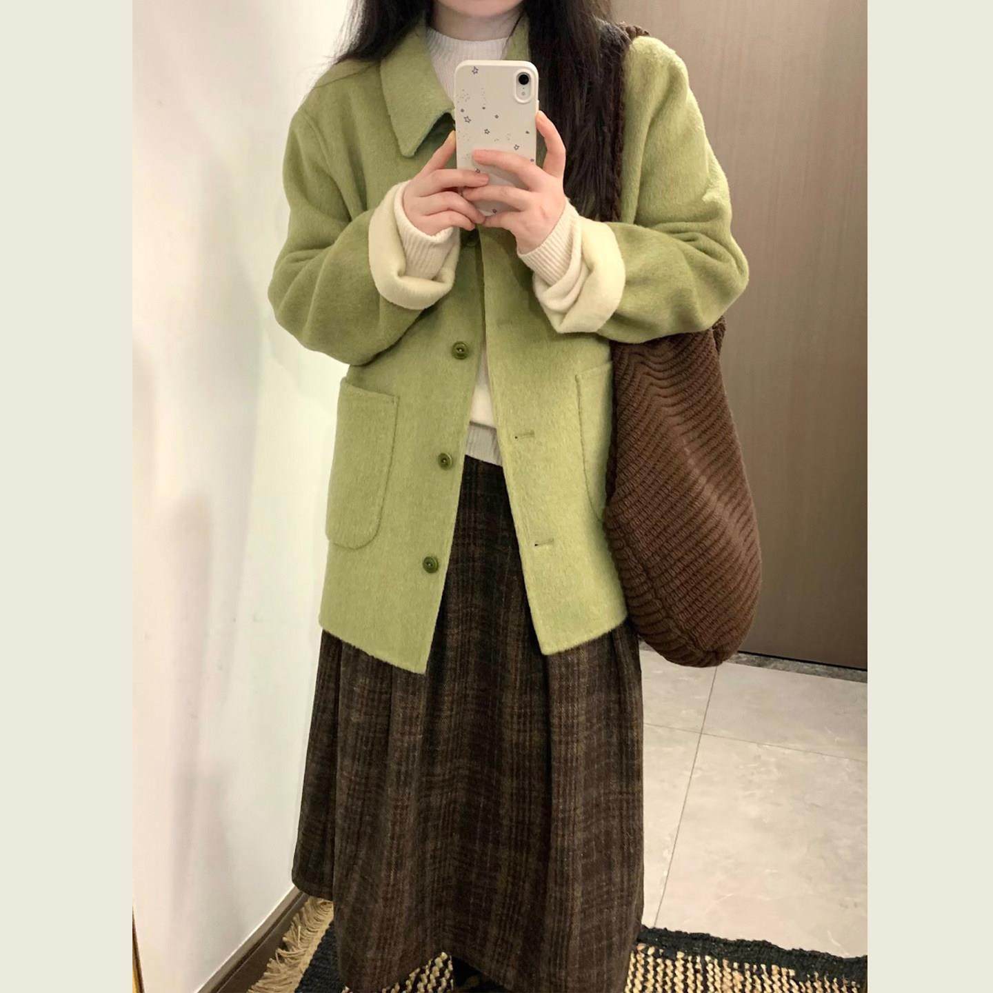 韩系绿色翻领宽松休闲毛呢大衣女秋冬季小个子单排扣呢子外套,运动/瑜伽/健身/球迷用品,广场舞套装,淘宝优惠券,粉丝福利购,淘宝优惠卷