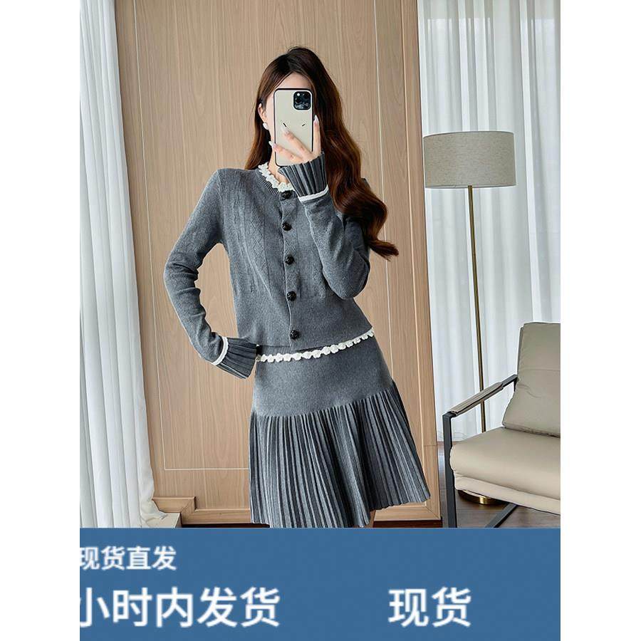 秋冬季富家千金两件套针织长袖开衫毛衣外套+百褶半身裙气质套装,童装/婴儿装/亲子装,套装,淘宝优惠券,粉丝福利购,淘宝优惠卷