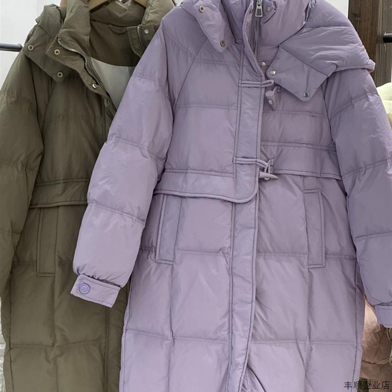 2023秋冬新款中长款羽绒服女时尚韩版加厚牛角扣连帽宽松外套反季