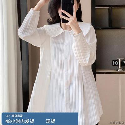 中长款娃娃领衬衫女秋装2025新款洋气减龄大码胖mm高级感轻奢上衣