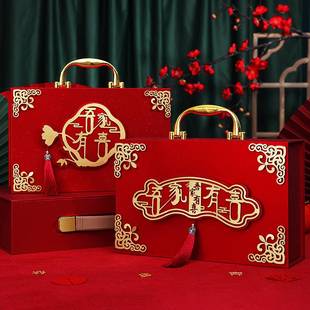 结婚订婚三金彩礼首饰盒装钱箱万高端聘礼盒提亲彩礼钱盒子现金