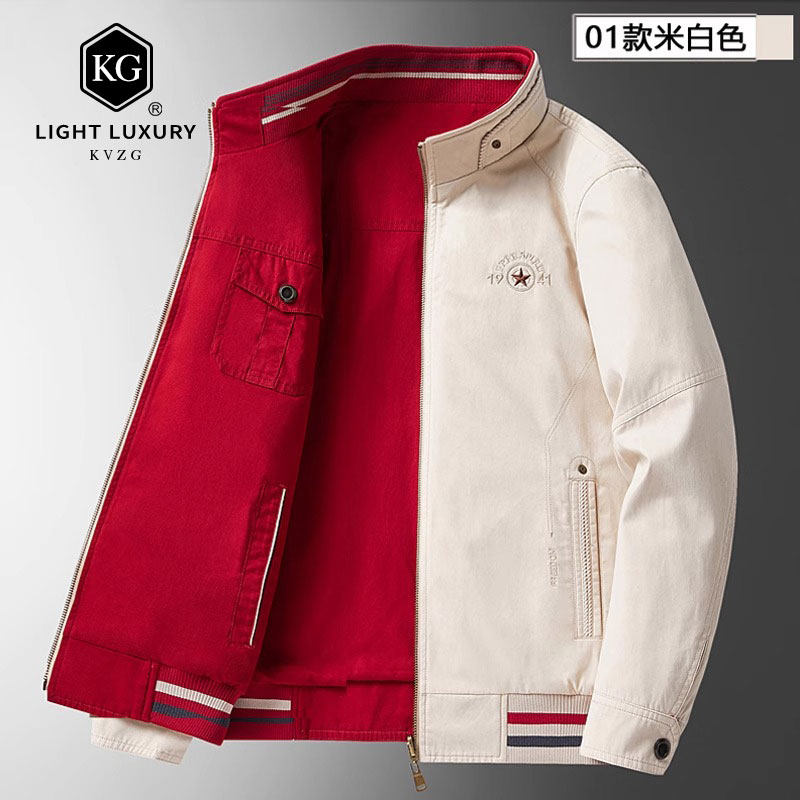 2025春季新款丝光棉两面穿双面穿夹克男士外套爸爸装轻奢上衣立领