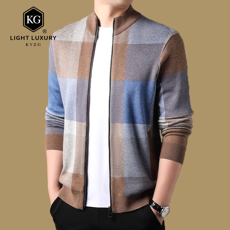 2025春季新款时尚轻奢针织开衫拉链外套男士立领青年休闲毛衣夹克