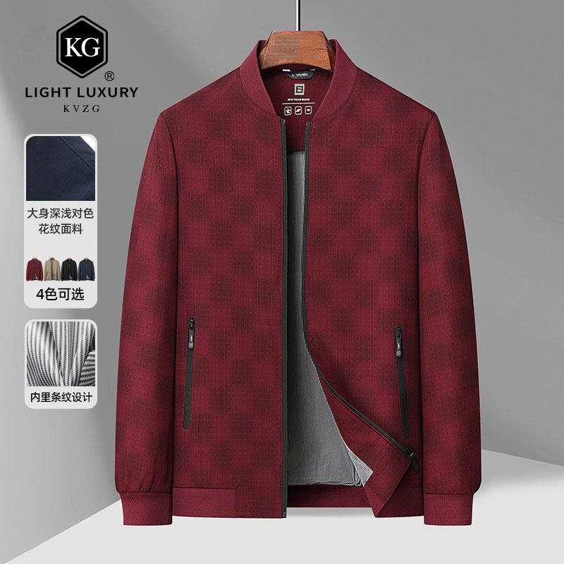 2025春季新款时尚外套男士爸爸红色本命年上衣中年棒球领夹克男装