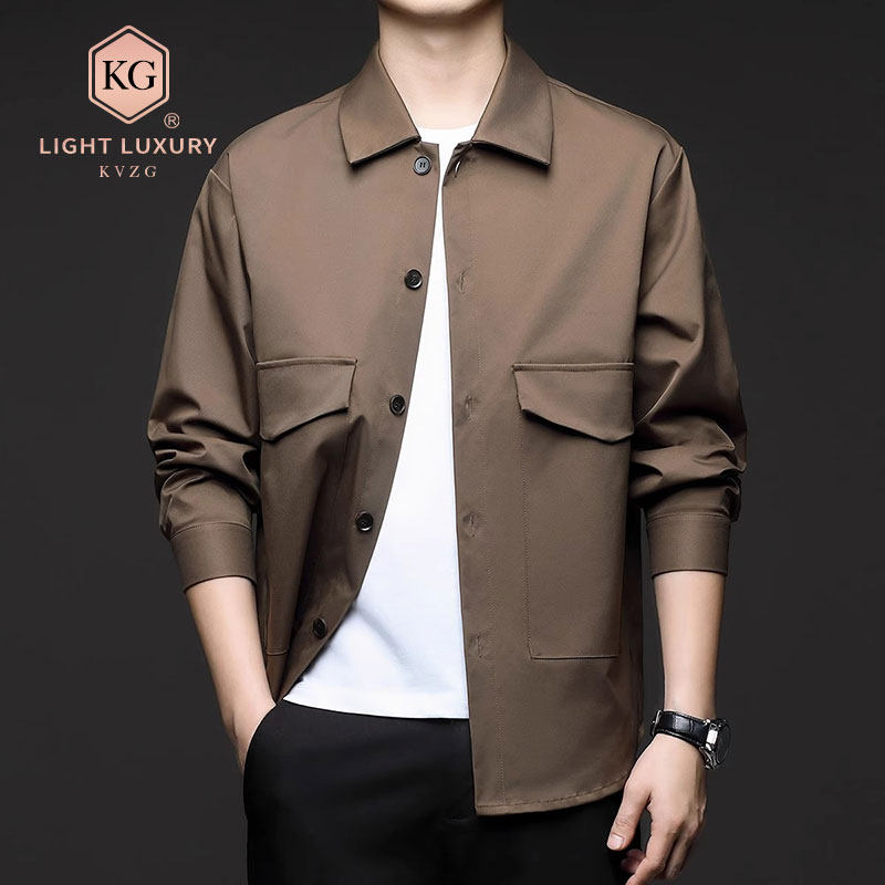 夹克式衬衫外套男春秋季韩版轻奢休闲宽松工装上衣服潮流长袖衬衣