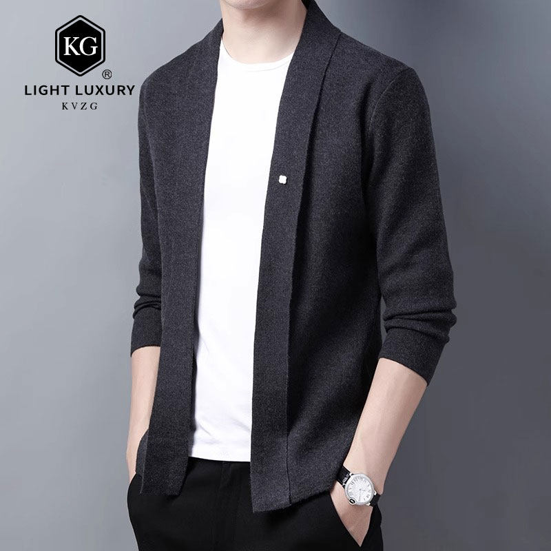 外套开衫男2024秋季新款高级感男士针织夹克修身潮流男式披肩外穿
