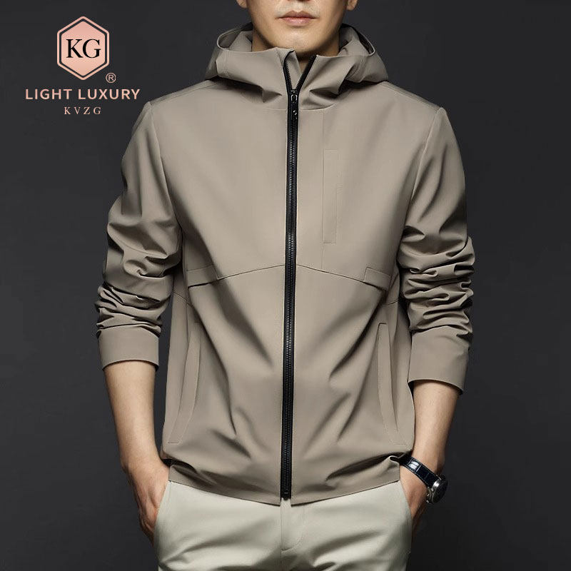 2025春季新款男士冲锋衣连帽夹克防风外套风衣时尚商务休闲衣服