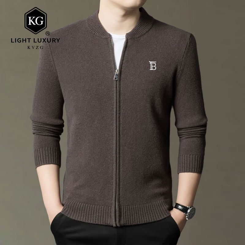 2025春季新款时尚轻奢休闲百搭男士棒球领针织开衫外套毛衣男