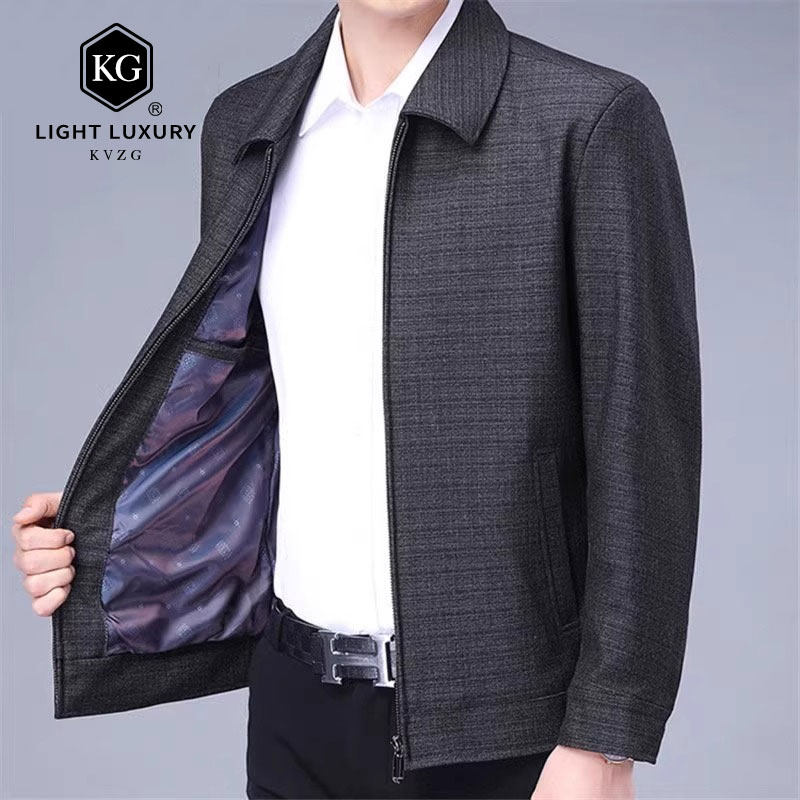 2025春季新款男士夹克衫薄款中老年翻领休闲外套大码爸爸装上衣男